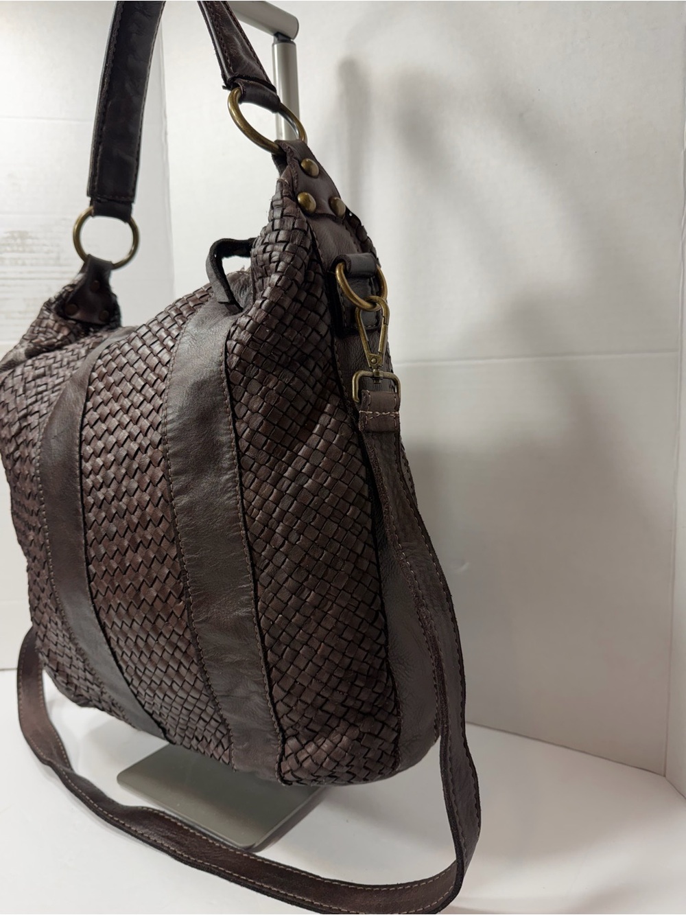 Sundance Catalog “Olya” Leather Woven Purse Bag  Crossbody Chocolate Brown - Picture 2 of 6